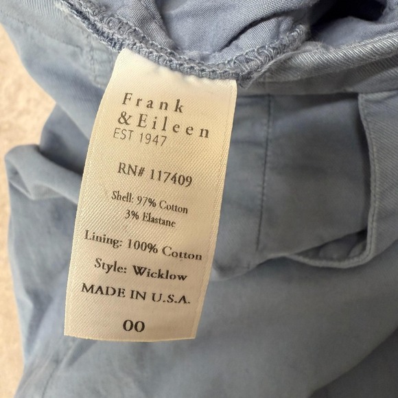 Frank & Eileen Pants Womens 00 Blue Wicklow Chino Trouser Raw Hem Made USA - Picture 5 of 10